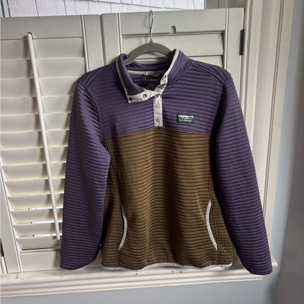 L.L.Bean Purple Ribbed Fleece Pullover with Light Trim